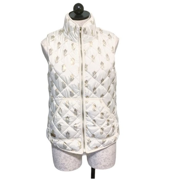 Simply Southern Puffer Vest Gold and White Pineapples Print Small - Picture 9 of 9